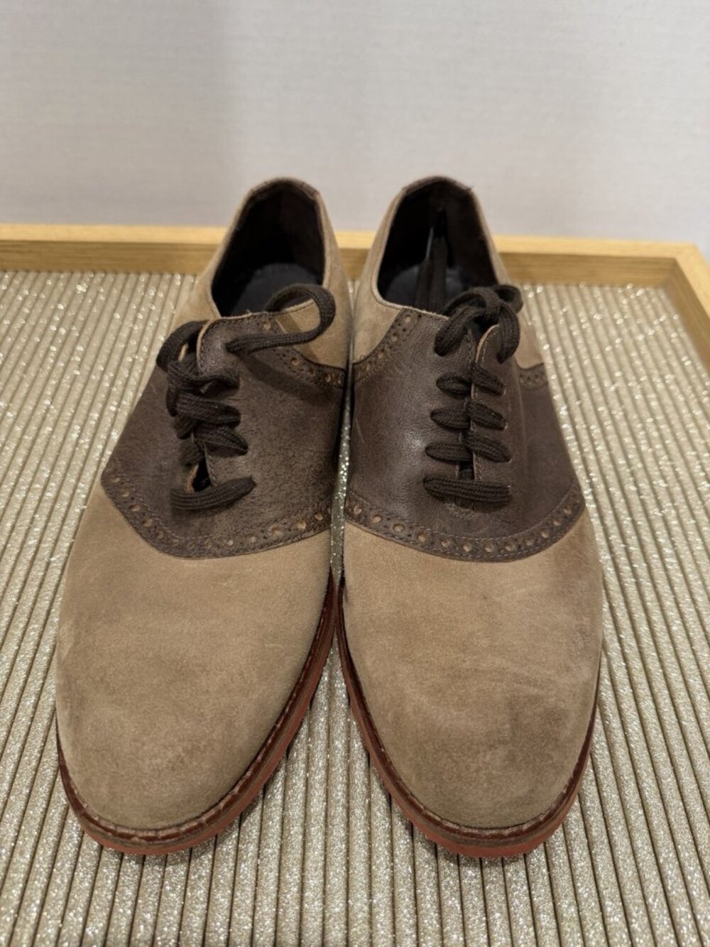 Cole Haan Oxfords Beige Suede Leather Brown Mens Size 8.5